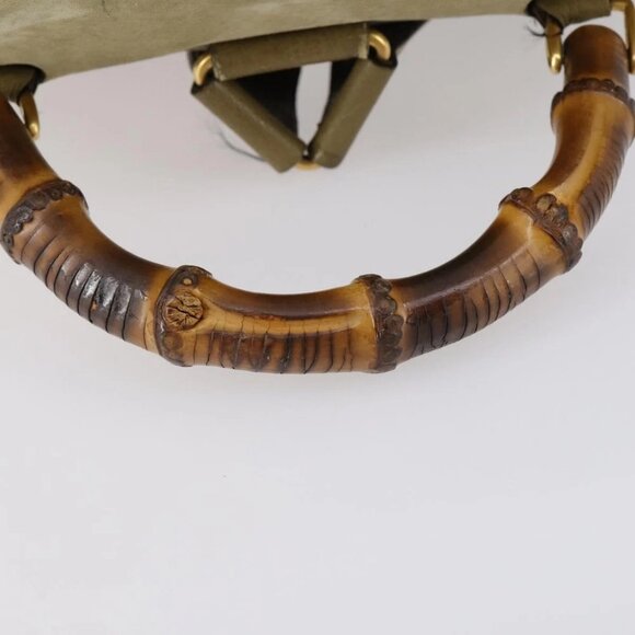 GUCCI Bamboo Backpack Suede Khaki Gold - Picture 9 of 15